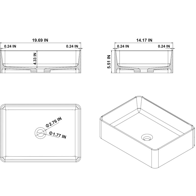 Lavabo pour salle de bain blanc mat 20 po x 14 po - surface de conception contemporaine polyvalente
