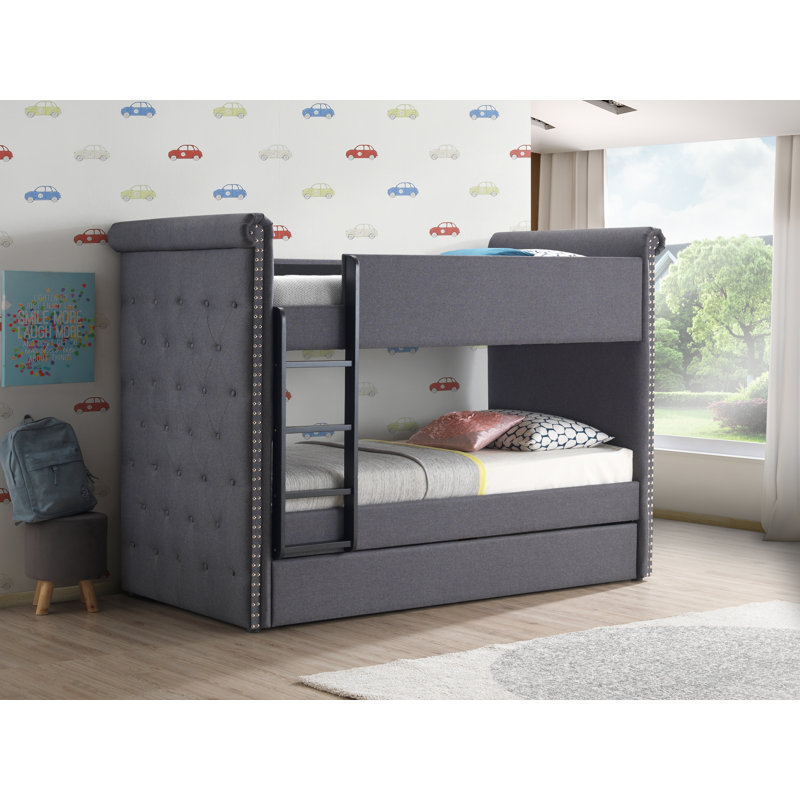 Feaster Twin Standard Bunk Bed with Trundle by Harriet Bee, Gray