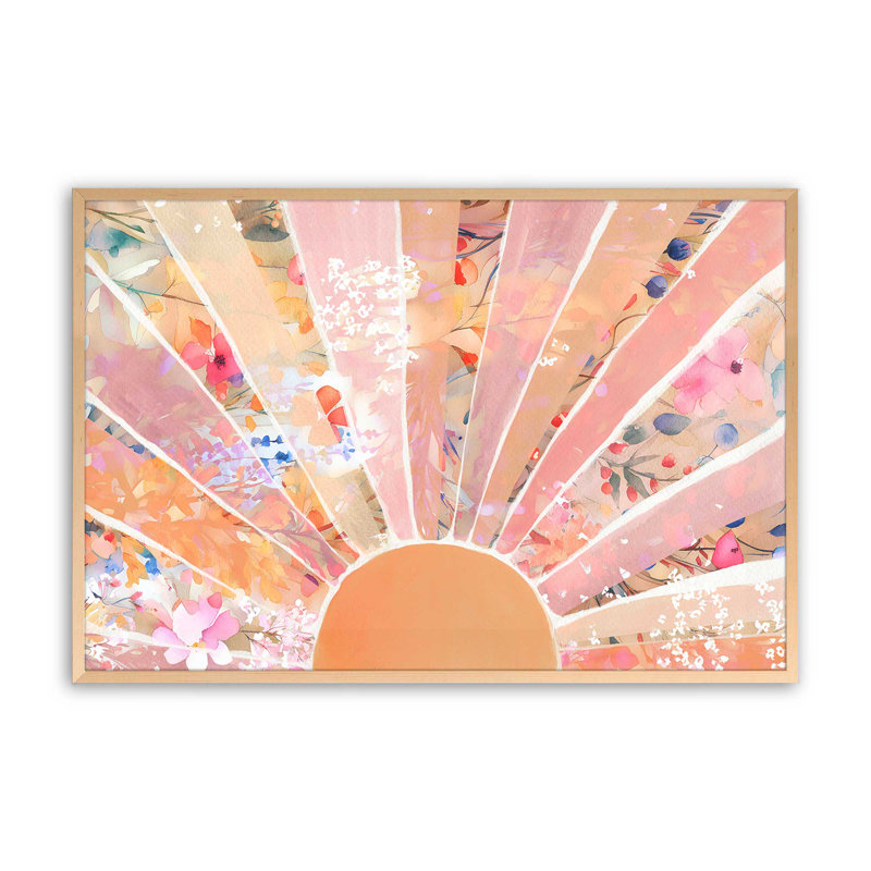 Doux imprimé floral soleil levant, H 25 po x l 37 po, Cadre photo simple érable brut
