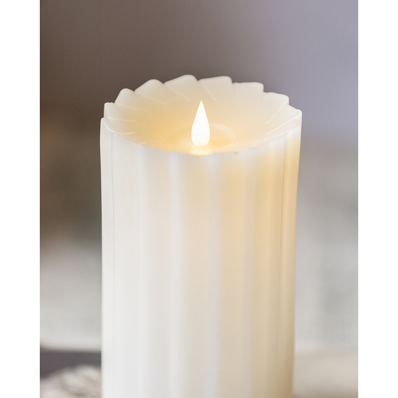 Sutton Real Wax Flickering Flameless Battery Powered LED Pillar Candle, 10" H x 4.25" W x 4.25" D, Ivory