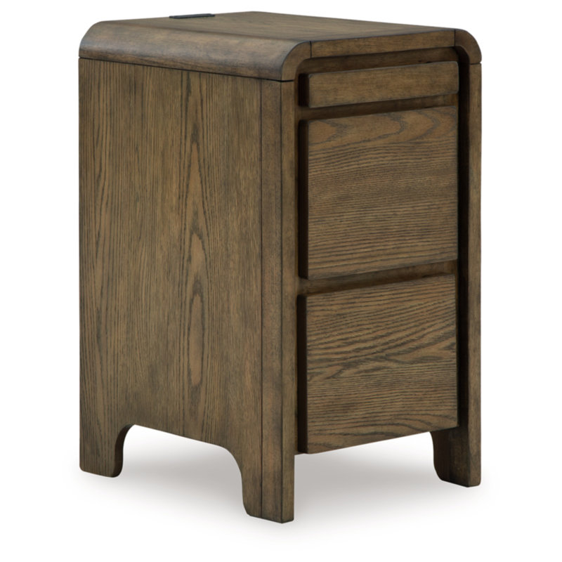 Light Brown Wood Rectangular End Table with Storage and USB Ports