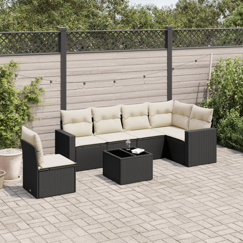 Ensemble de canapé de jardin en rotin PE noir, acier thermolaqué Vidaxl, verre trempé