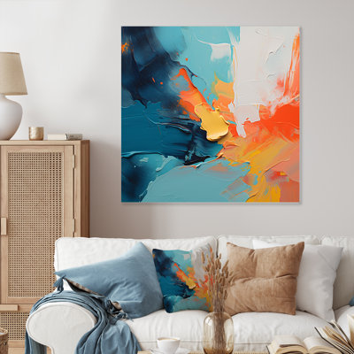 Blue And Orange Paint Abstract Expression 1 - Abstract Metal Wall Art