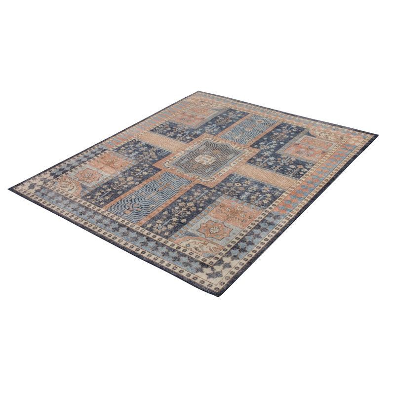 Distressed Homage Hand Knotted Wool Area Rug in Beige, Blue, Gray, Salmon, Rectangle 15' x 24'