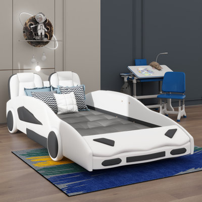 Twin Size Race Car-Shaped Platform Bed With Wheels by Dakota Fields