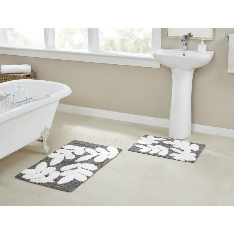 Riky Cotton Blend Bath Rug, Pewter
