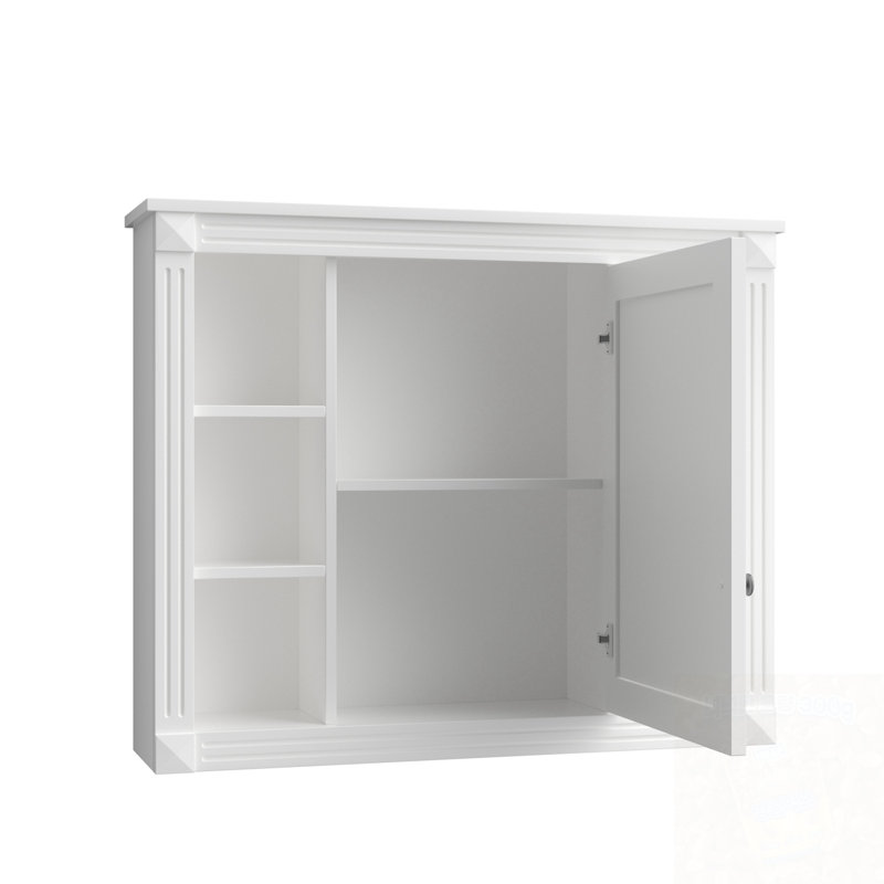 Armoire de rangement murale avec miroir et tablettes ouvertes, Blanc