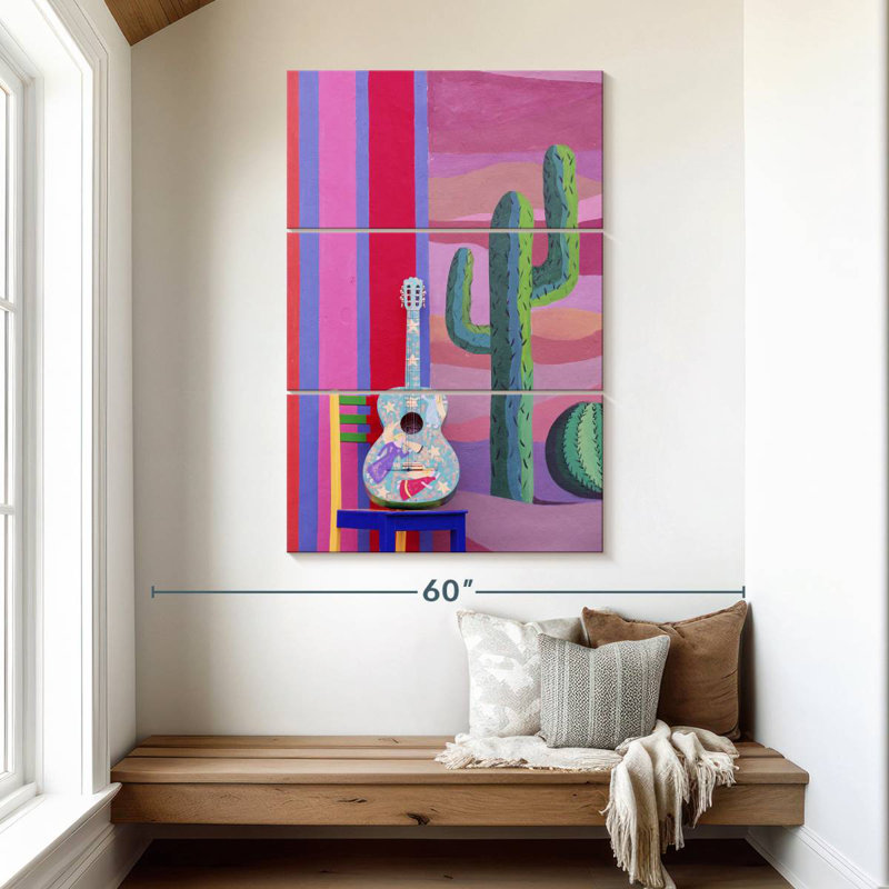 Abarca Guitar And Cactus, 50" H x 32" W
