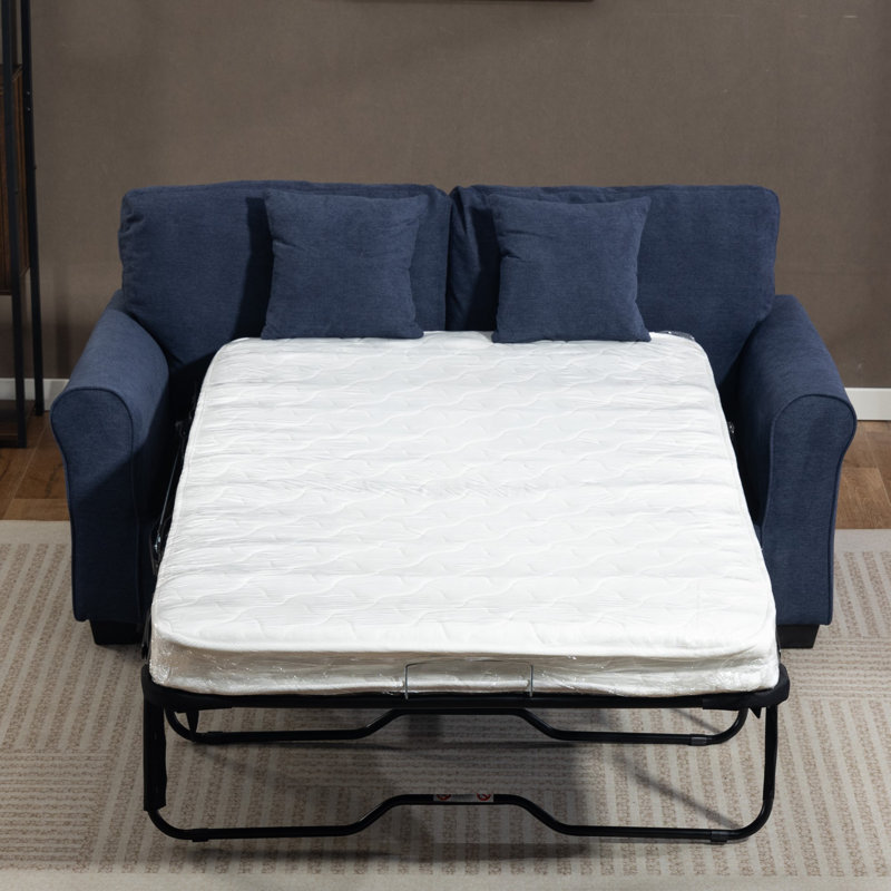 2 Seater Linen Blend Sofa Bed, Dark Blue