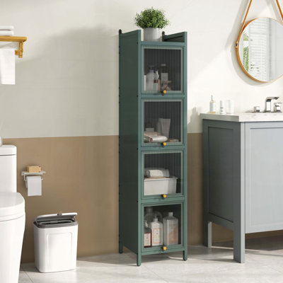 Armoire de rangement à porte vitrée vert foncé à 4 niveaux