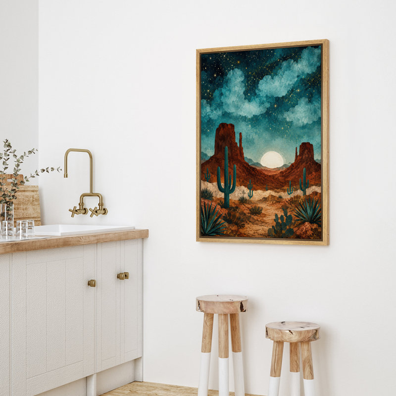«Starry Desert Canyon Cactus Landscape Southwest Night Sky», reproduction d'art sur toile encadrée dans la chambre principale