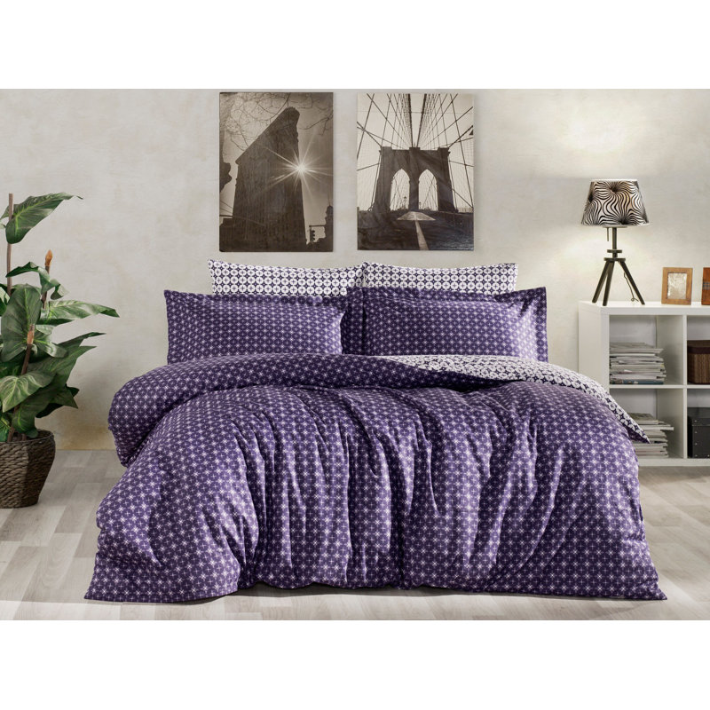 Gerstner Purple 100% Cotton Duvet Cover Set, 200 x 220 cm - 2 Pillowcases 80 x 80 cm