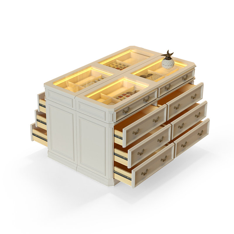 Armoire de rangement en bois ivoire avec bijoux en bois manufacturé et compartiments de style tiroir