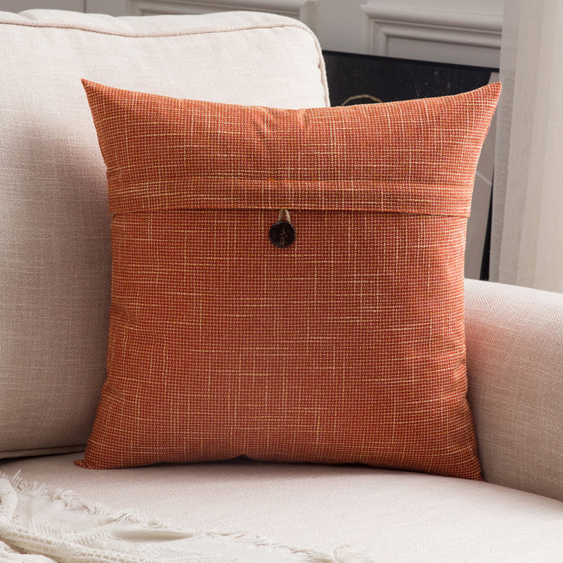 Buttons Cotton Blend Reversible Throw Pillow, Orange