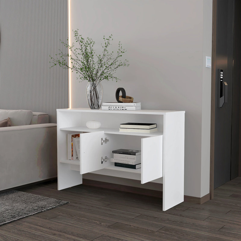 Console blanche avec deux portes, Blanc