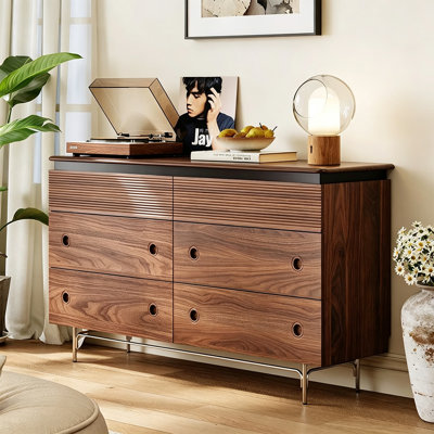 Retro Walnut Stainless Steel Buffet Table