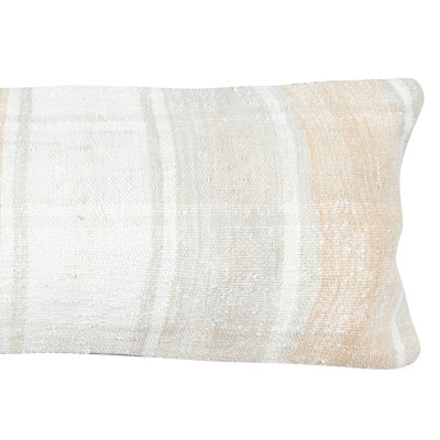12"x36" Natural Hemp Cushion Cover. Vintage Kilim Pillowcase. Rustic Accent Pillow. Handwoven Lumbar Pillow Cover