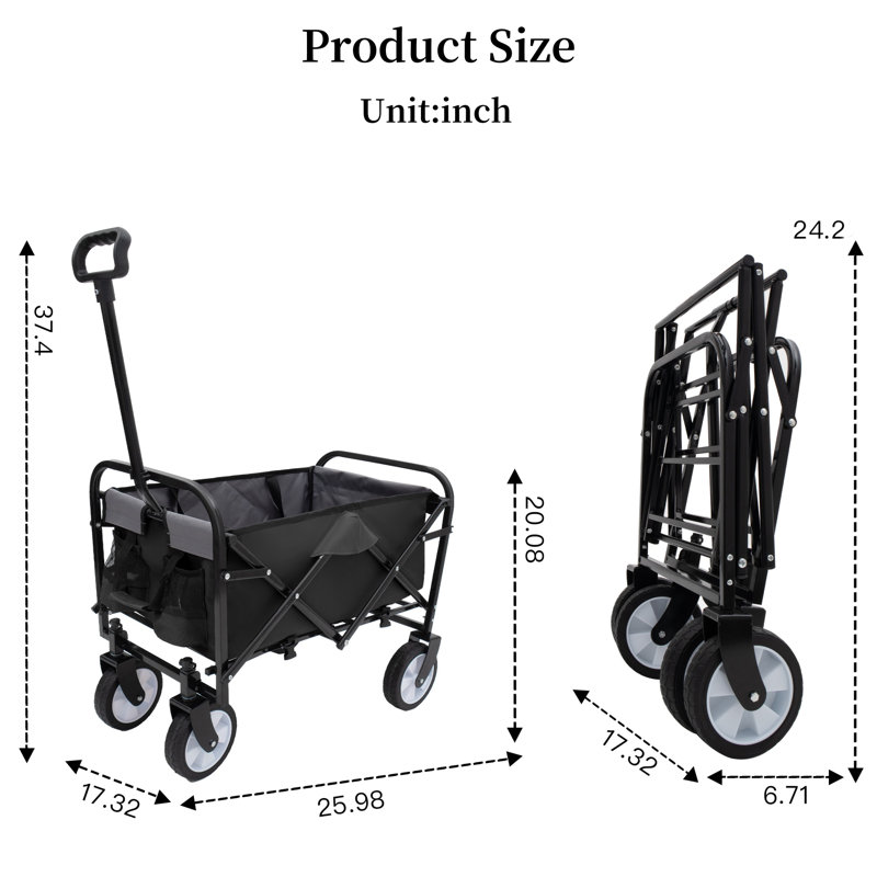 Chariot pliable pliable à 4 roues, Noir