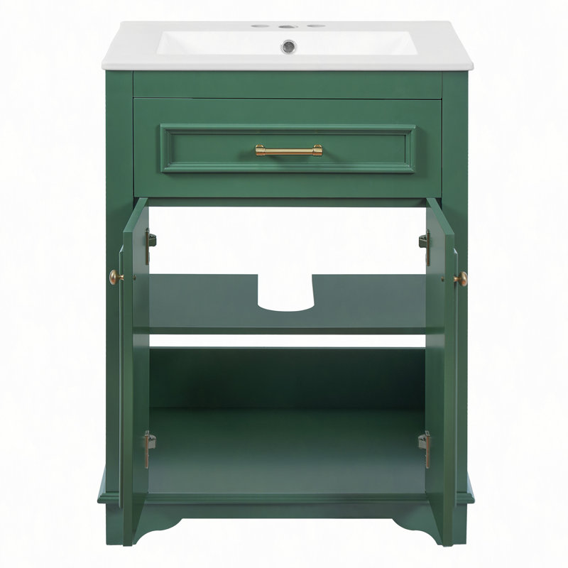 Meuble-lavabo avec lavabo en céramique intégré, armoire de salle de bain avec portes, 1 tiroir basculant, meuble-lavabo simple pour salle de bain petite et moyenne