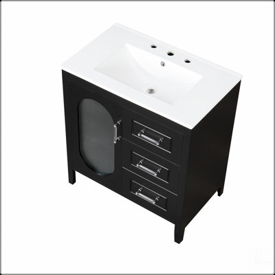 30" Bathroom Vanity with Sink, Bathroom Vanity Cabinet with Two Drawers and Door, Adjustable Shelf, Solid Wood and MDF