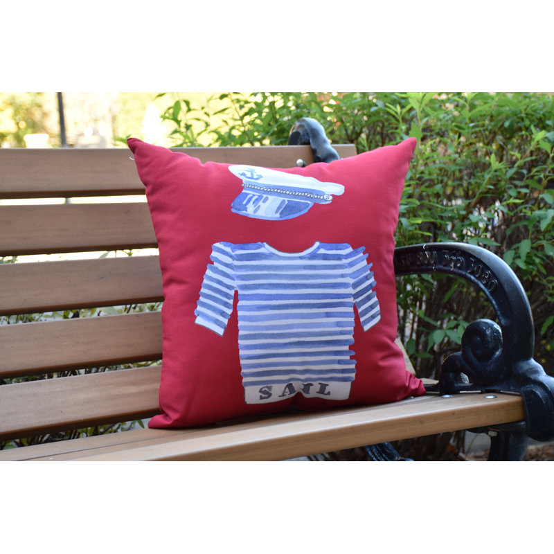 Housse de coussin d'extérieur carrée à imprimé capitaine Nantucket, 16 po x 16 po, Rouge