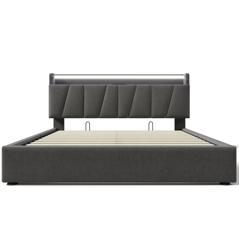 Upholstered Double Bed With Usb And Led , Kingsize (5')