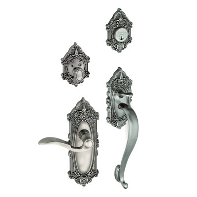 Grande Victorian Handleset with Single Cylinder Deadbolt and Door and Rosette