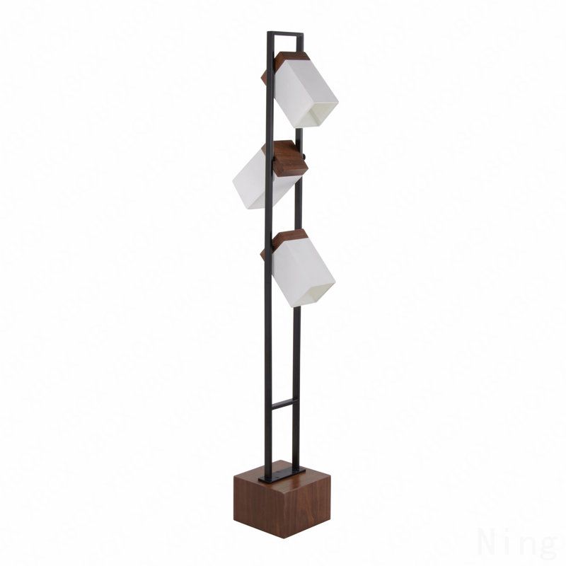 Lampe sur pied 67,5 "contemporaine en métal noir et bois de noyer avec abat-jour blanc par Lumisource