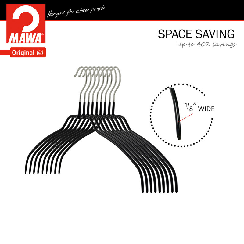 Mawa Silhouette Non-Slip Steel European Shirt/Coat Hanger, Ultra Thin And Narrow, Black
