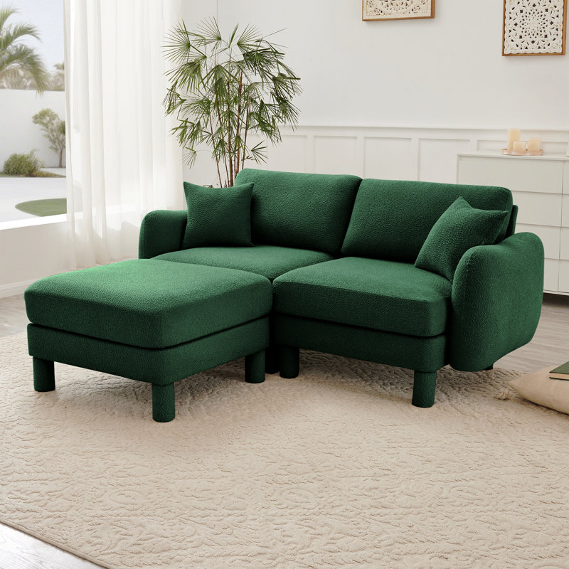Canapé modulaire pour causeuse 2 places en tissu Boucle, Polyester vert, H 35 po x l 78 po x P 35,8 po