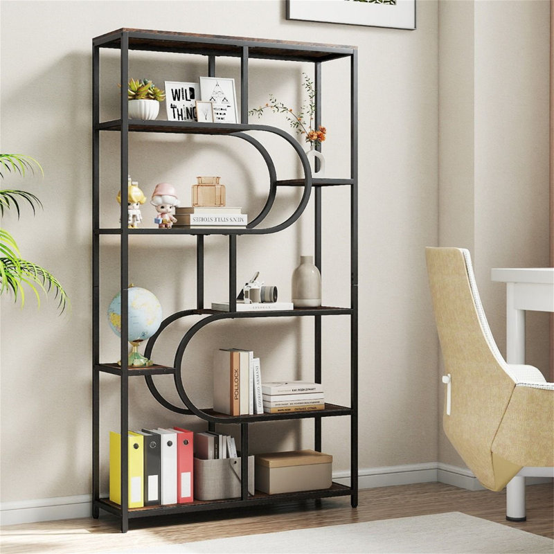 176cm H x 30cm W Metal Standard Bookcase, Brown/Black