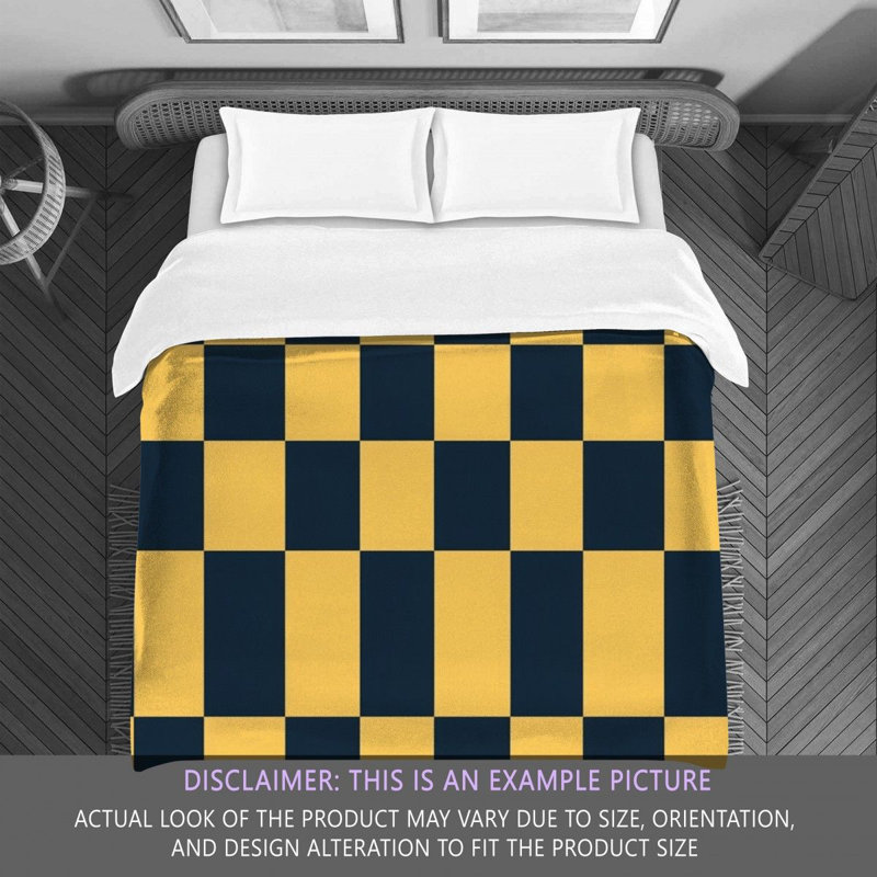 Machine Printed Comforter, Queen Comforter, Navy/Yellow Checkered