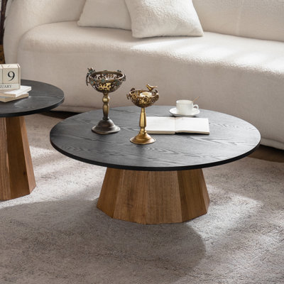 Table basse ronde en bois à piédestal robuste pour salon, facile à assembler