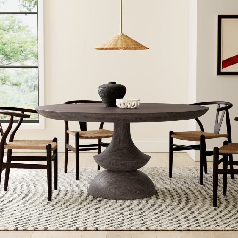 Dorothea Round Solid Wood Dining Table, Charcoal