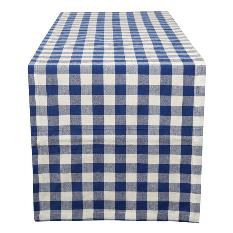 Alicio Gingham 100% Cotton Table Runner, Blue/White, 16" X 72"