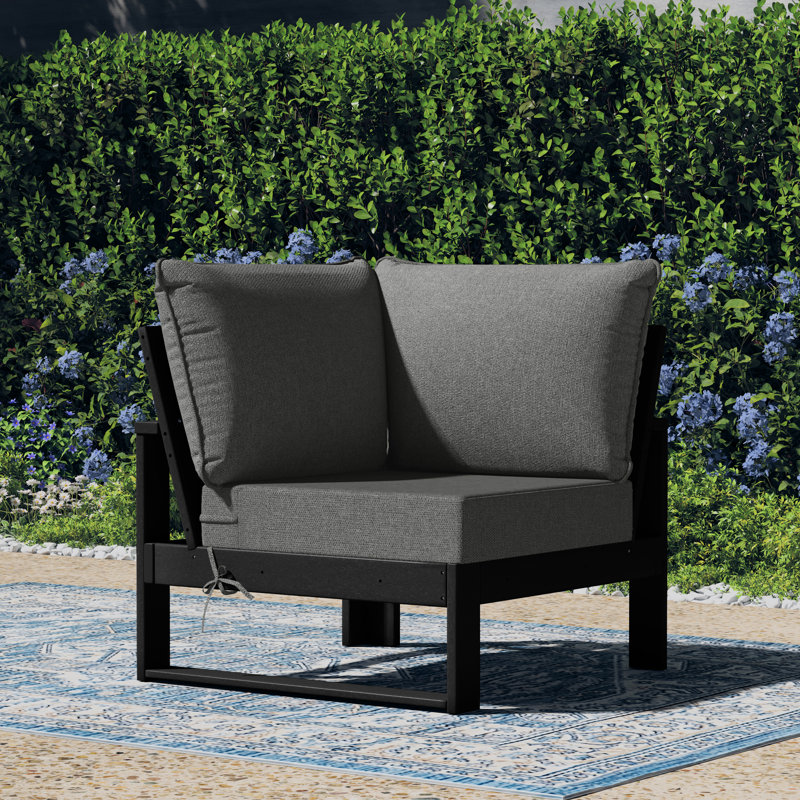 Chaise de coin de patio à assise profonde avec cadre, Gris, Noir, noir, noir, noir