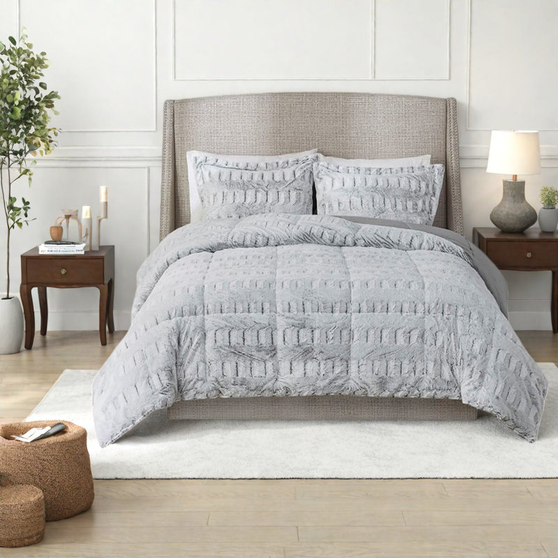 Ensembles de literie luxueux en fausse fourrure grise, édredon en polyester de style moderne pour la maison