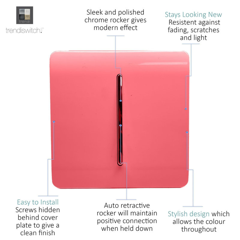 Trendi Switch 1 Gang Retractive Home Automation Switch, Strawberry