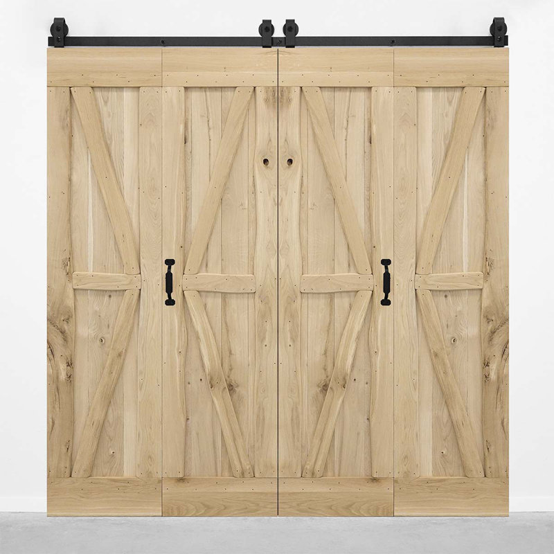 Favian Double Bi-Folding System Solid Oak Barn Door, Unfinished