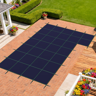 Royal Shade Rectangle Winter Pool Cover High Strength Mesh Swimming Safety With Right End Step
