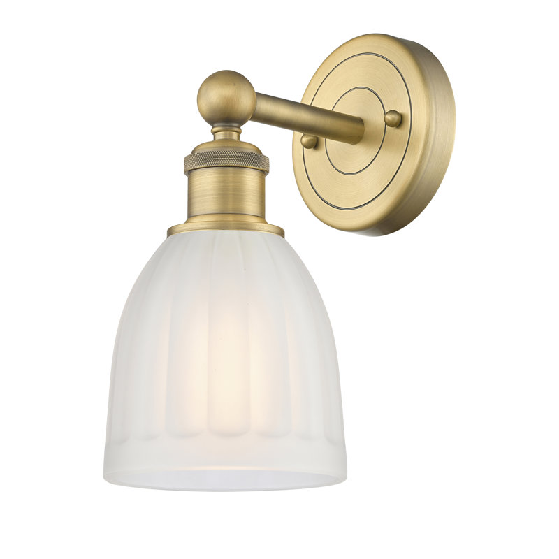 Caroleen Armed Sconce, White, Brushed Brass