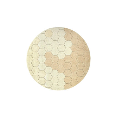 Washable Round Rug Honeycomb Golden