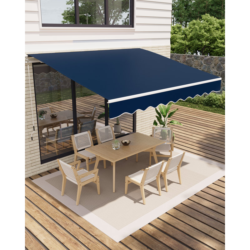 13' x 10' Manual Retractable Patio Awning with Crank Handle, Waterproof 280 g/㎡ Polyester Fabric, Aluminum Frame for Deck, Porch, or Balcony