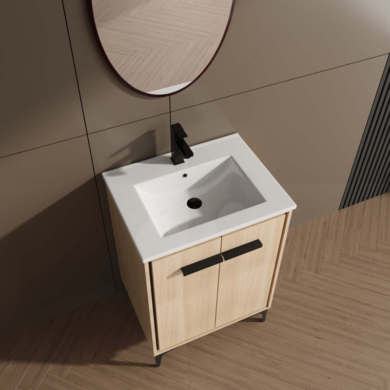 Base de meuble-lavabo avec lavabo, armoire de rangement avec portes, bois d'ingénierie