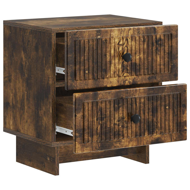 43cm W Manufactured Wood Bedside Table, Smoked Oak