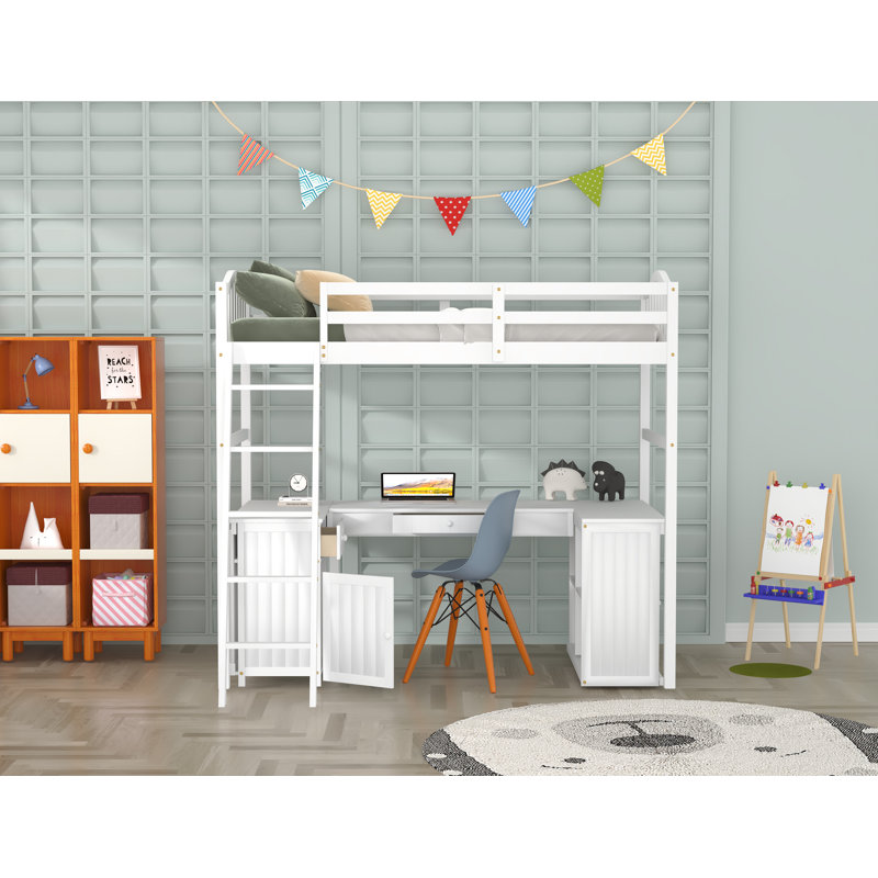 Giavonnie Kids Twin Loft Bed with Drawers, White
