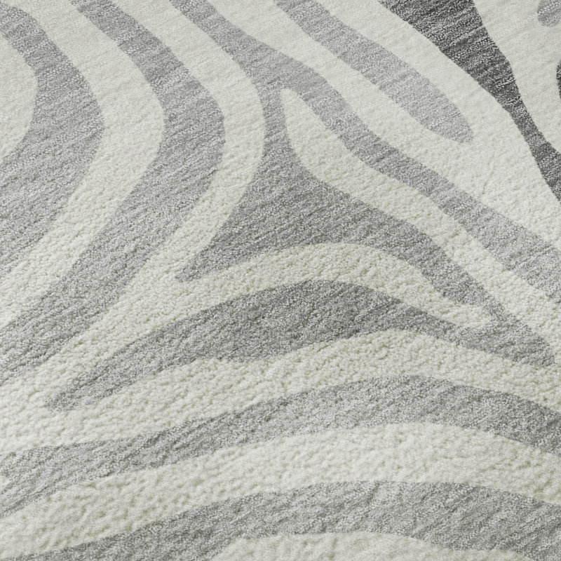 Tapis à imprimé animal de qualité supérieure lavable à la machine Villers, Gris, 1 pi 8 po x 2 pi 6 po