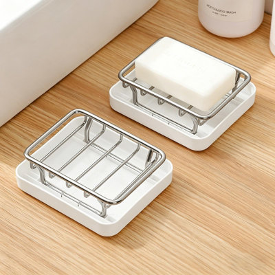 Porte-savon en acier inoxydable avec plateau à double couche amovible Organisateur de savon pour salle de bain Barre de douche Contenant à savon pour évier de cuisine