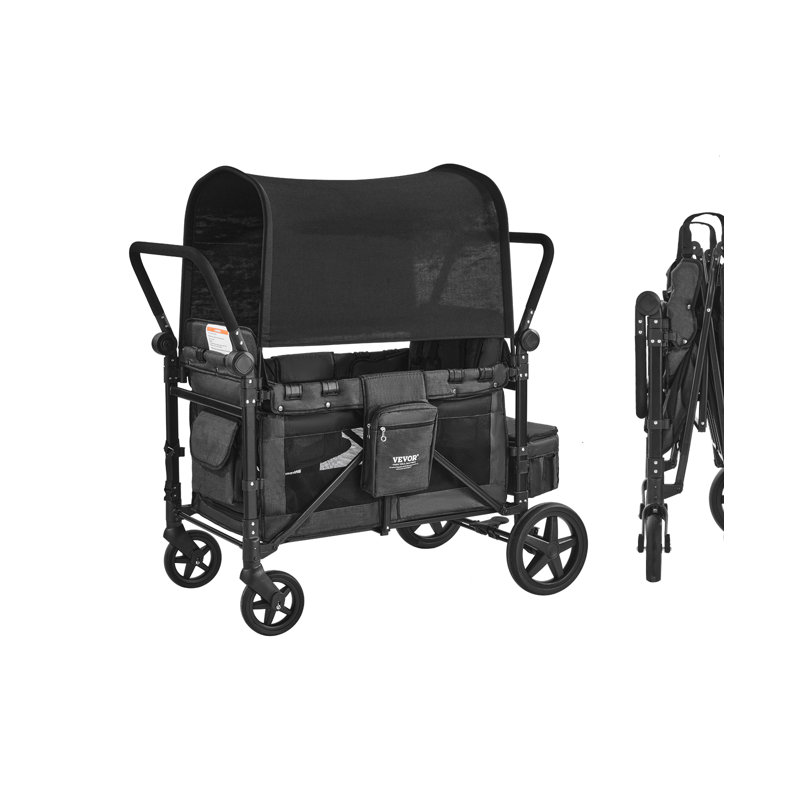 Wagon Stroller for 4 Kids Push Pull Quad Collapsible Stroller for Camping 330LBS