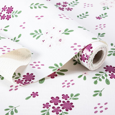 Shelf Liner,Non-Adhesive Non-Slip Cabinet Liners,Waterproof Drawers Liners for Dresser Shelves Cupboard Bathroom Cabinets,Purple Green Floral Leaf,18"W x 96"L